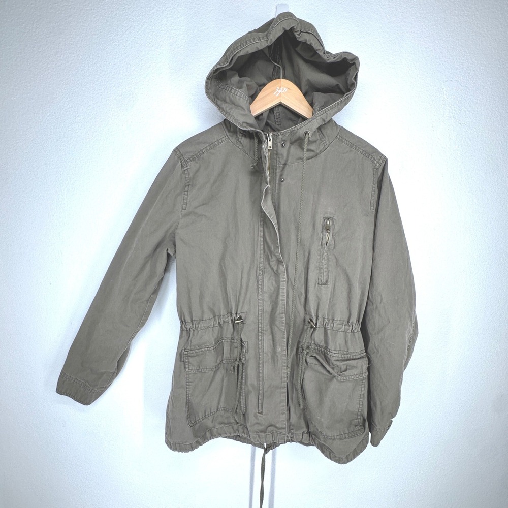Forever 21 Military Green Utility Anorak‎ Chore Jacket Hooded Cinch Waist Large